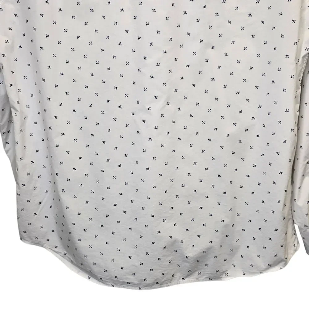 Banana Republic Mens L Tech Stretch Cotton White Blue Floral Pattern Shirt